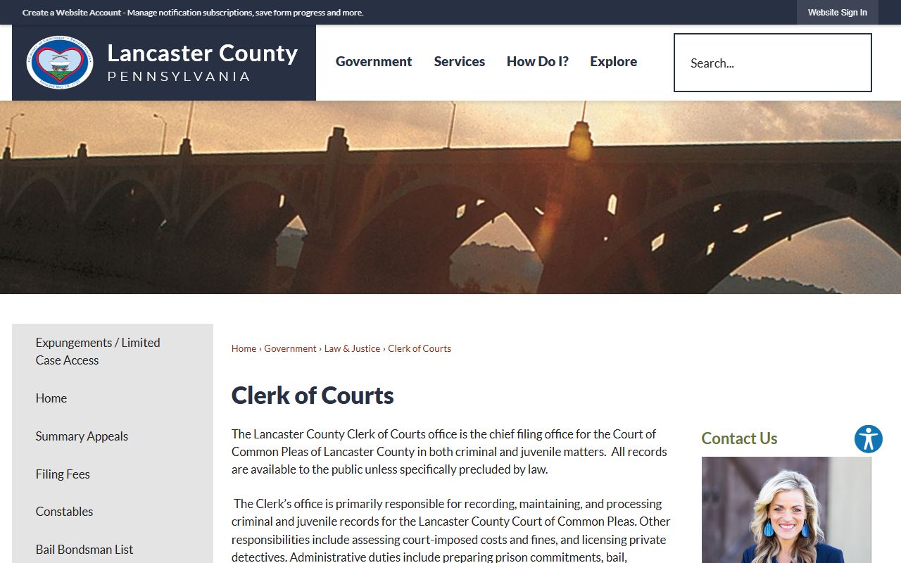 Lancaster County Clerk of Courts criminal records after arrest