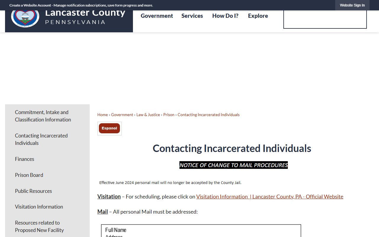 Lancaster County inmate records mail and phone contact information