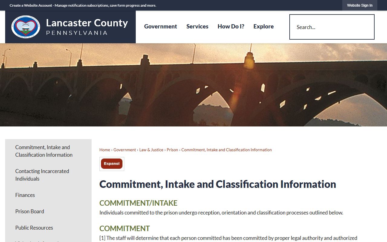 Lancaster County inmate records intake and classification information