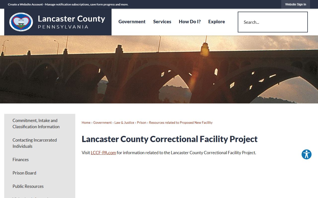 Lancaster County correctional facility project information for prison population planning