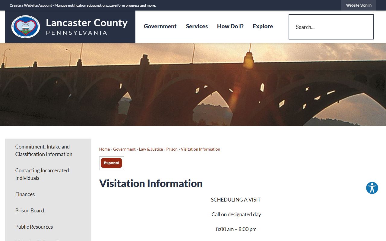 Lancaster County Prison visitation schedule and inmate visit rules