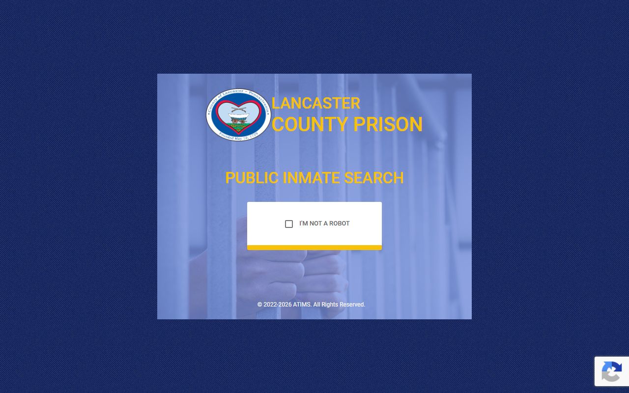 Lancaster County inmate search portal captcha screen